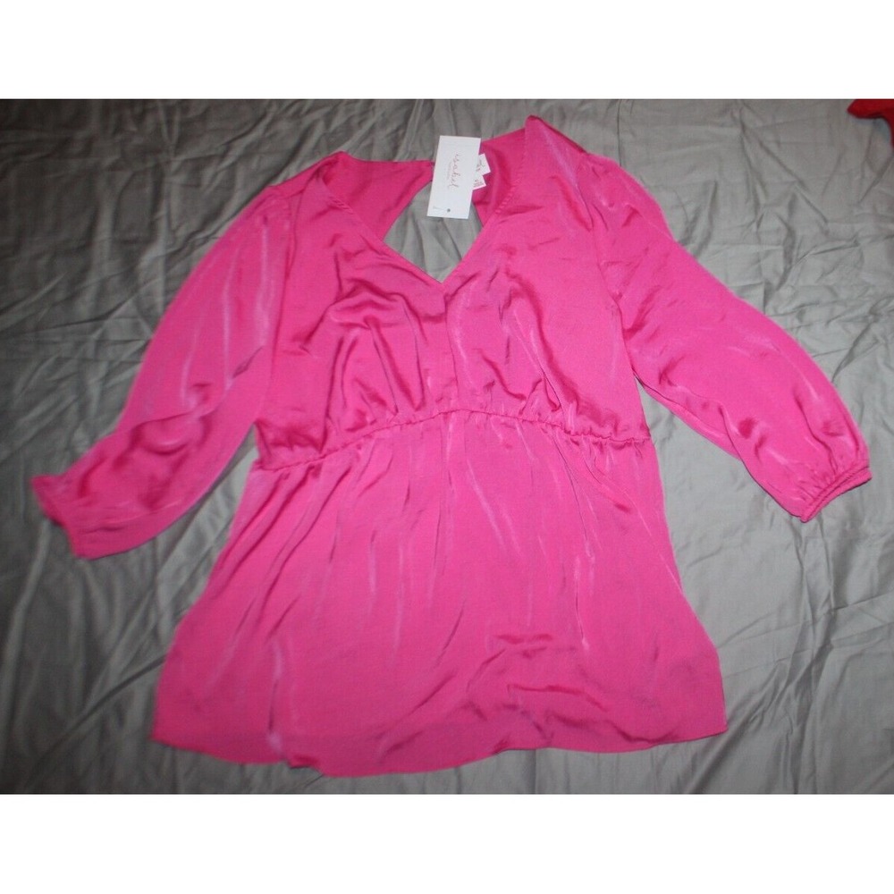 Isabel Maternity Pink Blouse Size XL Elbow Sleeve Woven Back Cut out Shirt